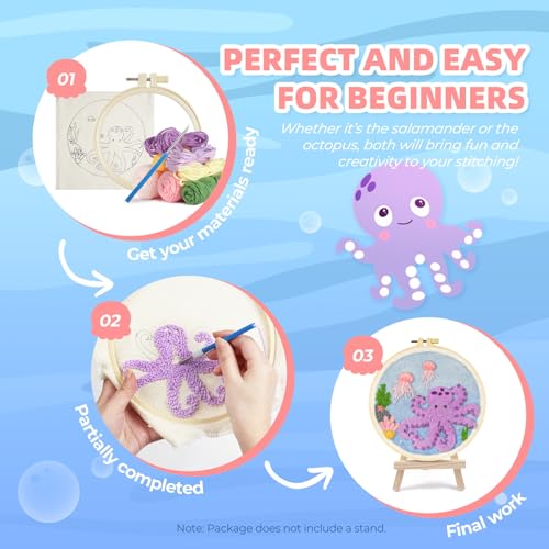 Image of Gipony Embroidery kit for Beginners,Punch Needle Kits Adults Beginner,Punch Needle kit for Beginners, Includes All Tools and Materials,Easy to Follow Instructions and Videos-Axolotl