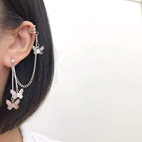 Butterfly Cuff Chain Earrings For Women Tassel Ear Cuffs Earrings,Ear Wrap Crawler Cuff Droping Chain Stud Earrings For Girls Gifts (A) #TOP3