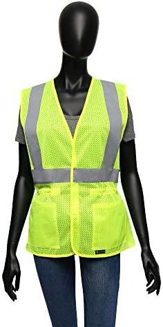 West Chester 47207 Class 2 High Visibility Ladies Fitted Mesh Vest - Green, Small/Medium, Safety Vest with 2 Exterior Pockets, Reflective Tape Pattern