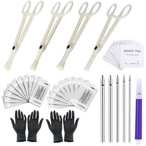 Piercing Needles Kit, Gakonp 42pcs Body Piercing Kit with Stainless Steel Piercing Needles Mixed 12G 14G 16G 18G 20G 4pcs Piercing Clamps for Ear Nose Septum Belly Button Tongue Piercing Supplies Cover