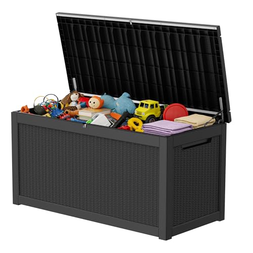 Decksplore 320 Gallon Outdoor Storage Box Resin Deck Box All Weather Waterproof Large Lockable Storage Container Deck Box for Patio Furniture Garden Tools Lockable Black