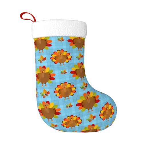 FLONTY Thanksgiving Turkey Plaid Christmas Stocking Holiday Stocking Xmas Party Decor For Mantels Xmas Tree Gift Card Decor