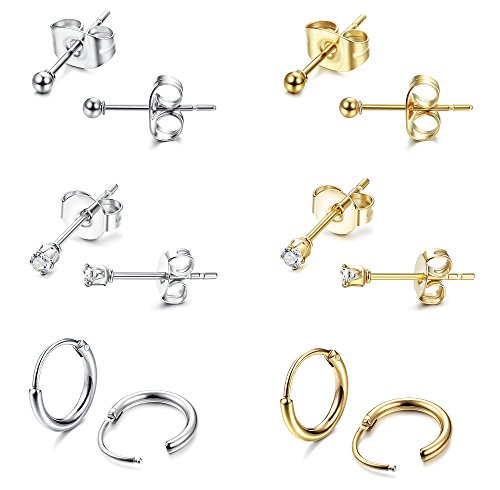 Jstyle Stainless Steel 2Mm Tiny Stud Earrings For Women Mens Endless Hoops Cz Balls Cartilage Earrings Set Silver Gold #TOP1