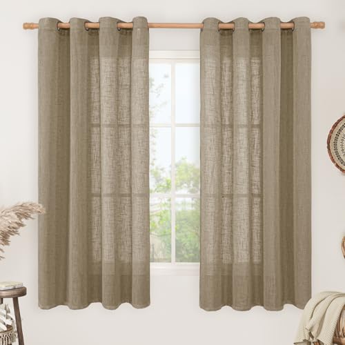 Image of LAMIT Linen Curtains 63 Inch Length 2 Panels for Bedroom, Semi Sheer Drapes Light Filtering Neutral Window Treatments with Bronze Grommet for Living Room Rustic Country Decor, Taupe, 52 X 63 Inch