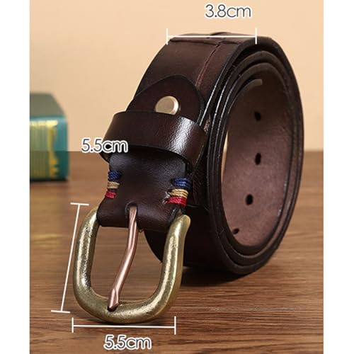 Leather Belt Vintage Cowhide Belt for Men Women Distressed Leather Strap with Solid Antique Brass Buckle for Casual Jean Pants(130cm/51 Coffee)4