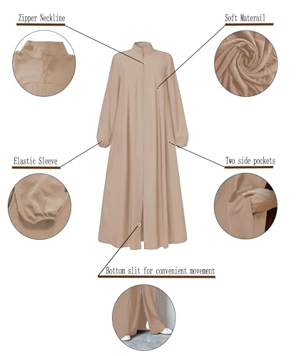 Image of Womens Abaya Muslim Long Sleeve Front Zipper Dress Prayer Islamic Clothes with Pockets