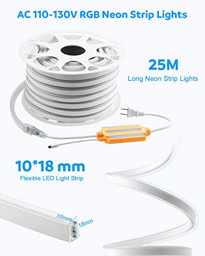 Aclorol Rgb Neon Lights Ac110V-130V 82Ft Neon Led Strip Lights Neon Rope Light Flexible Color Changing 80Leds/M Waterproof Multi-Colors With Remote Controller For Outdoor Garden Commercial 25M #TOP1