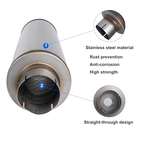 Floshine 4'' Exhaust Muffler, 4'' inlet/outlet, Universal 30'' Overall Stainless Steel Straight Through Design, Resonator Muffler by Floshine - Image 3