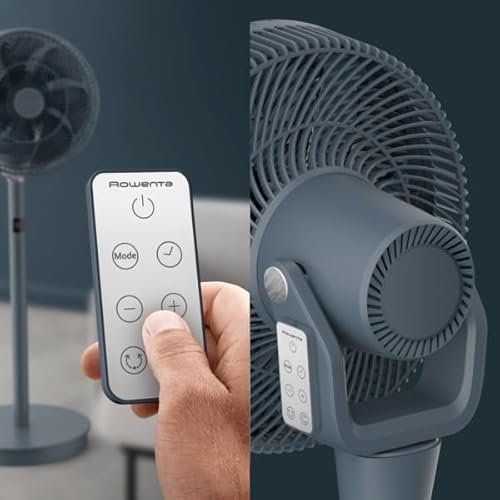 Rowenta Turbo Silence Compact 3D Multiflow, Ventilateur sur Pied, Silencieux 19 dB, Portée 25 m, Oscillation Multidirectionnelle, 18 Vitesses, Mode Nuit, Télécommande, QV5041F1