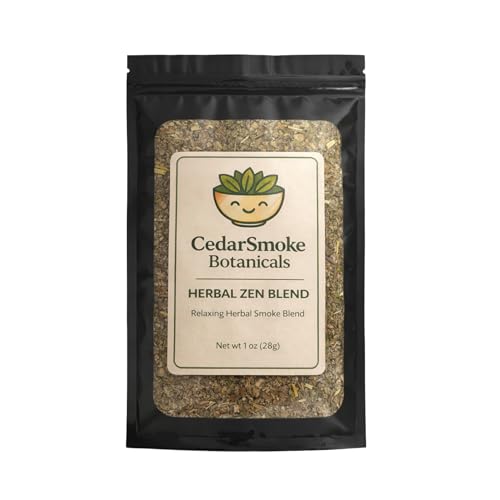 CedarSmoke Botanicals Herbal Smoking Blend, Mullein Damiana Lemon Balm Skullcap Botanical Herb Mix, Herbal Zen Blend, 1 oz (28g)