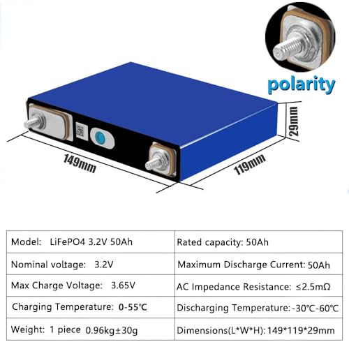 Image of Pack of 4-3.2V 50Ah LiFePO4 Cells Lithium Battery Iron Phosphate Deep Cycle Battery, Power Supply for RV, Boat, Golf Cart, Motor, UPS, Fish Finder, Lawn Mower, Off Grid, Solar Systems, etc.