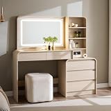 Aitjunz 50” Modren Vanity Desk with 35.43" HD Mirror and Lights, Cream