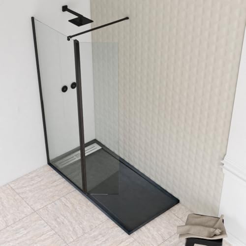 BATHME LIAM Mampara Ducha Fijo+Abatible Negro Transpartente - Medida: 110 cm 110 cm