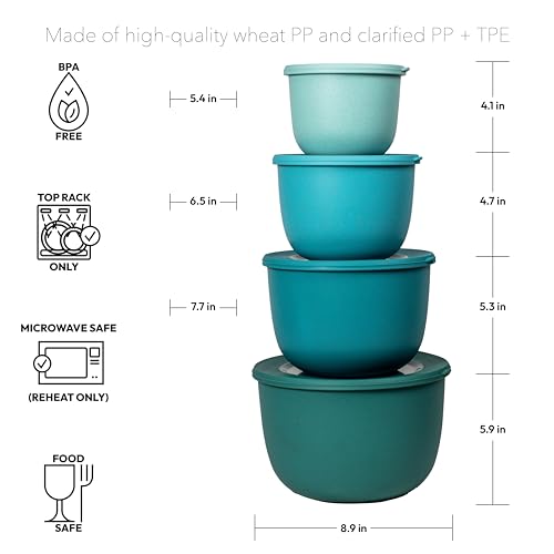 Set de 4 tazones apilables con tapa tonos aqua miniatura 3