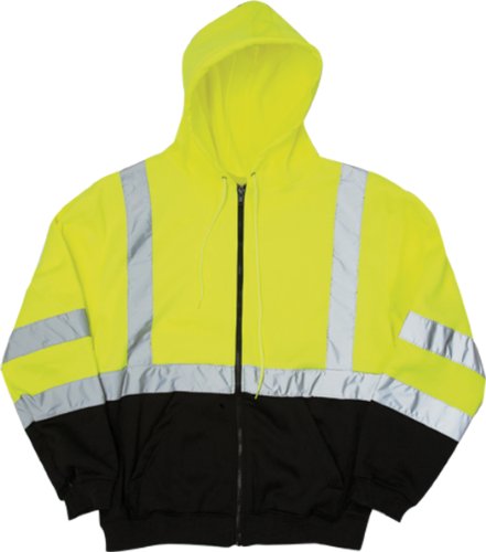 ML Kishigo JS102 Full Zip Hoodie Sweatshirt with Slash Pockets, Extra Large, Lime