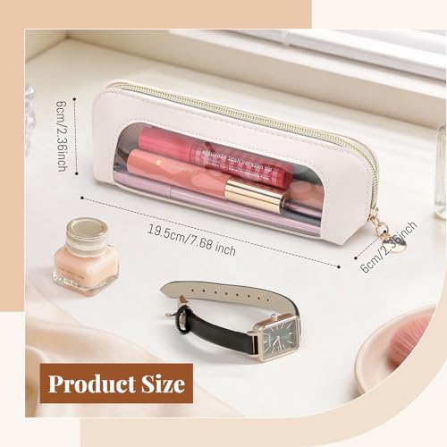 Sightor Clear Makeup Bag, PU Leather Makeup Brush Case Small Makeup Bag for Purse Travel Portable Waterproof Cosmetic Organizer Pouch (Beige) - 1