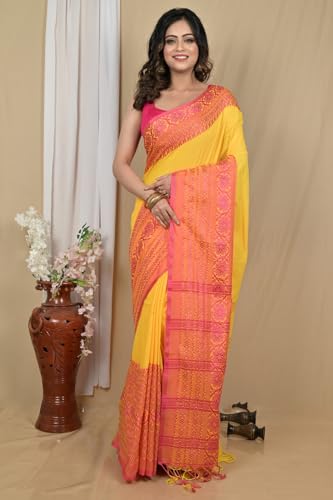 Image of eC ESHA'S COLLECTION Women's Cotton Blend Begumpuri Handloom Saree With Unstitched Running Blouse Piece