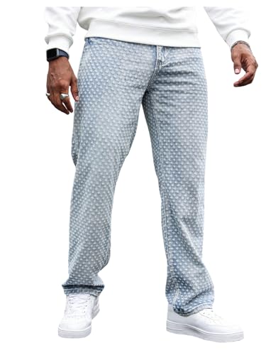 Men's Swiss Dots Straight Leg Jeans Vintage Long Denim Pants with Pockets