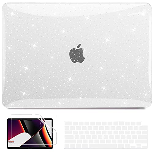 B BELK Compatible with MacBook Pro 14 inch Case 2023 2022 2021 M2 A2779 A2442 M1 Pro/Max Chip, Glitter Plastic Hard Shell Case & Keyboard Cover & Screen Protector for MacBook Pro 14'', Sparkly Clear