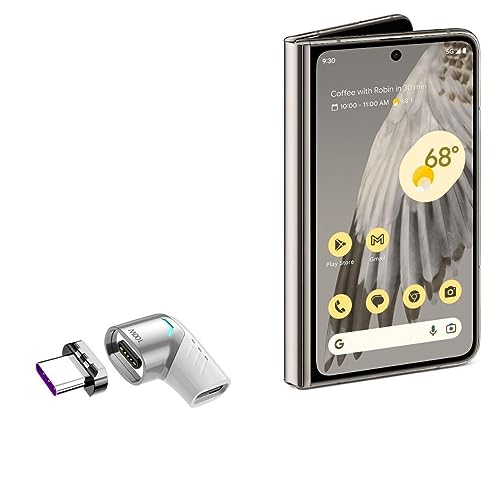 BoxWave Adapter Compatible with Google Pixel Fold - MagnetoSnap PD Angle Adapter, Magnetic PD Angle Charging Adapter Device Saver - Metallic Silver