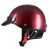 Half Motorcycle Helmets Retro Open Face Half Shell Motocross Helmet for Cycling Motocross Cruiser Bike Scooter Chopper Men Women DOT Approved (Red, Large)