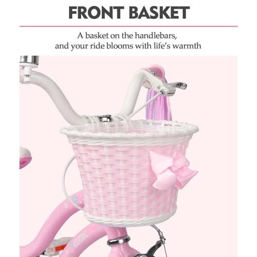 Image of Glerc Petal Girls Bike 12-18 Inch for Ages 2-9, Kids Bike with Training Wheels, Basket & Streamers, Princess Style Kids Bicycle, for Girls