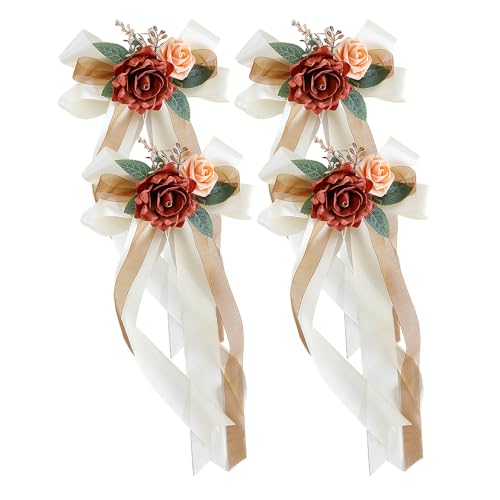 Ziyero Lot de 4 Noeud Voiture Mariage Kit Decoration Voiture Mariage Déco Voiture Mariage Extérieur Nœud Décoratif pour Mariage Fête, Decoration Voiture Mariage