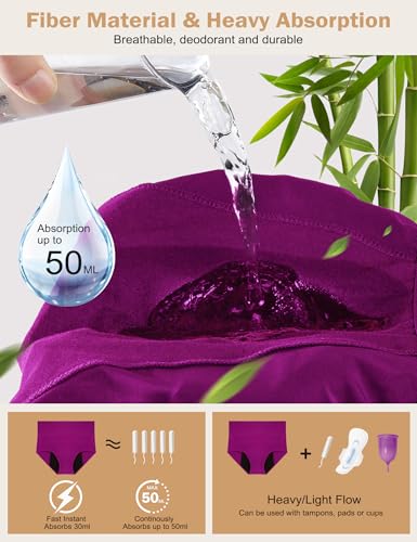 Image of ECO PERIOD Heavy Flow Period Underwear for Women Leakproof Period Panties | Menstrual Underwear for Teen, All-Day Long - Overnight Protection, Women's Postpartum High Waist Brief, Absorb up to 50ML