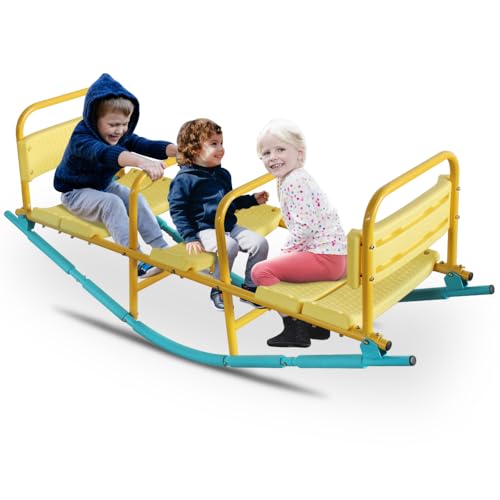 Kids Triple Seesaw - 3-Seat Outdoor Playground Equipment for Toddlers Over 3, Stainless Steel Multicolor Indoor/Outdoor Play Toy