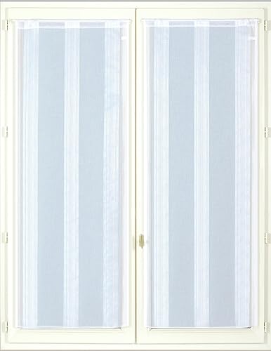 Atout Ciel Paire de voilages à Fines Rayures avec Passe-Tringle prêts à Poser, 2X 60x160cm, Blanc