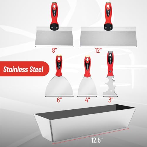 Bates Choice Bates- Drywall Knife Set, 6Pcs, Drywall Tools Finishing, Drywall Mud Pan, Spackle Tool, Drywall Finishing Tools, Drywall Mud Tools, Putty Knife Set, Putty Knives thumb #2