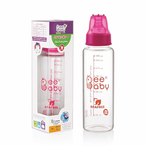 BeeBaby Options+ Glass Feeding Bottle with Anti-Colic Silicone Ni...