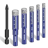 Diamantbohrer Fliesenbohrer Glasbohrer Set 6 tlg. 6, 8, 10, 12mm & 6mm Hartmetallbohrer für Keramik,Porzellan,Fliesen,Glas,Granit,Stein,Mauerwerk,Feinsteinzeug,Beton, Rundschaft bohrer