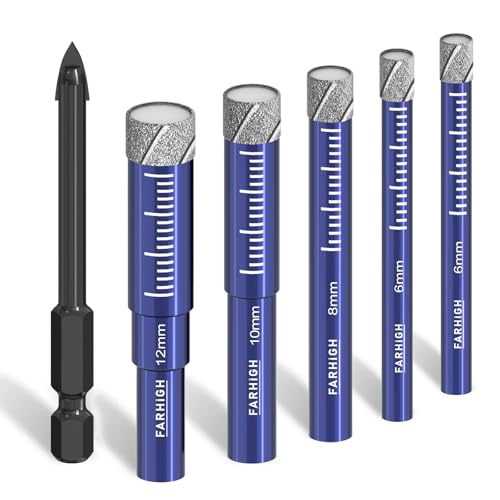 Diamantbohrer Fliesenbohrer Glasbohrer Set 6, 8, 10, 12mm & 6mm