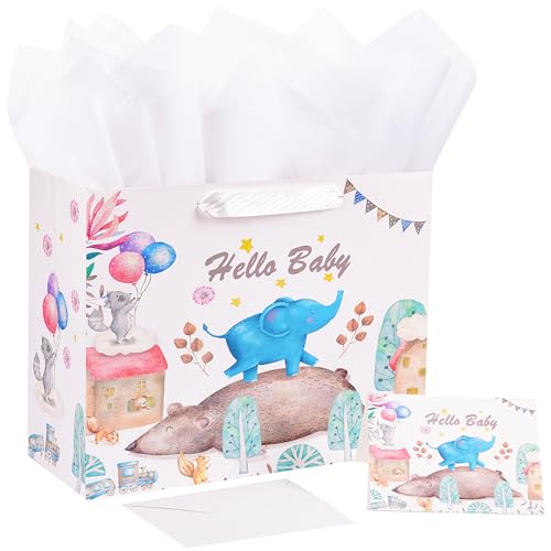 Jaywayang 12.6 Inch Large Baby Boy Girl Gift Bag With Tissue Paper And Greeting Card For Unisex Baby Shower cover