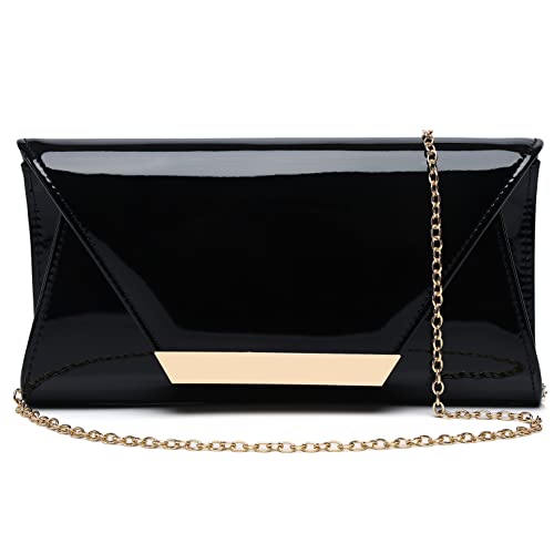 Patent Leather Envelope Clutch Womens Evening Handbag Stylish Shoulder Bag Purse for Christmas Wedding Party Prom(Black 265)