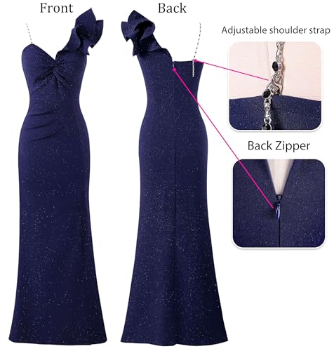 Image of VFSHOW Womens Ruffle One Shoulder Formal Prom Evening Gala Maxi Dress | Adjustable Strap, Sexy Twist Front, Ruched High Split, Wedding Guest Long Cocktail Gown
