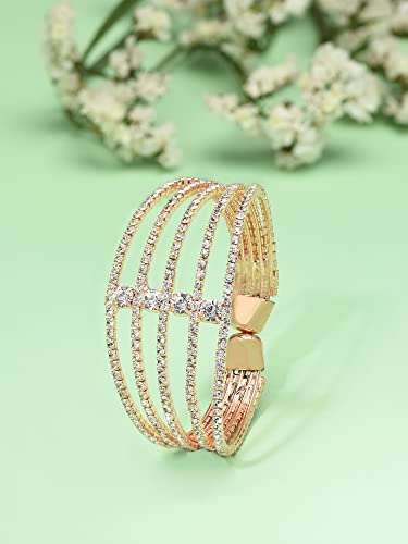 Image of ZAVERI PEARLS Rose Gold Tone Dazzling Austrian Diamonds Embellished Party Bling Cuff Bracelet For Women-ZPFK12103
