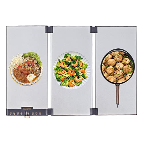 KEHUASHINA Große Abnehmbare Elektrische Warmhalteplatte 40x60cm für Maximal 6 Platten 12mm Ultradünn Speisenwärmerplatte Zusammenklappbare mit Einstellbarer Temperaturregelung Touchpanel Hält Speisen Cover