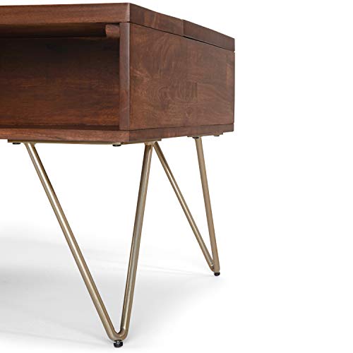 Image of SIMPLIHOME Hunter 48 inch Wide Solid Mango Wood Coffee Table in Umber Brown