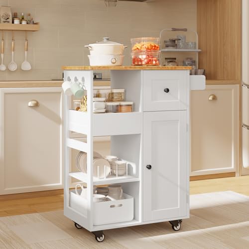 Gizoon Kitchen Island Cart on Wheels, with Thickened Wooden Count...