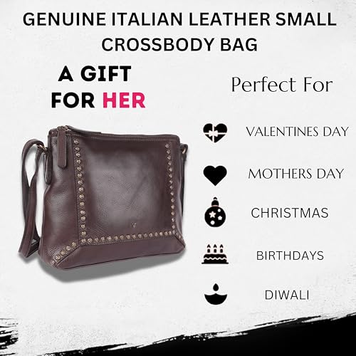 Image of Genuine Italian Leather Boho Studded Crossbody Sling Bag - Stylish, Durable, & Perfect for Everyday Use for women