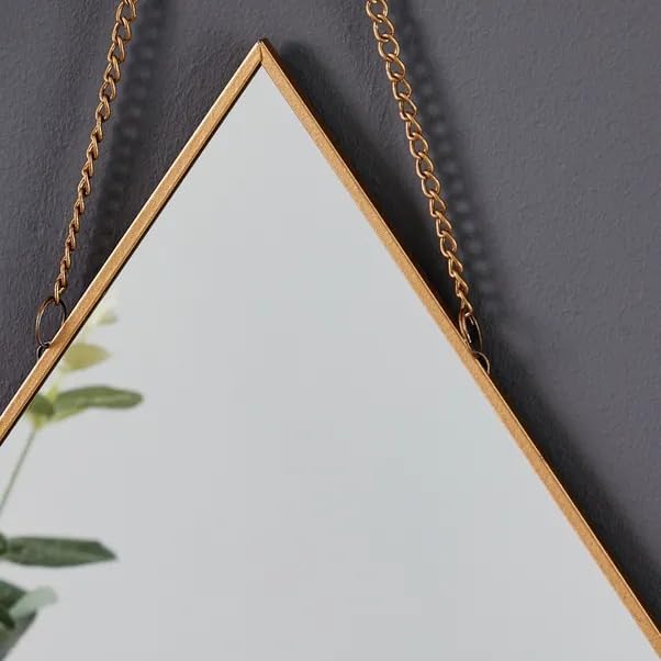 Image of Decorative Vintage Wall Mirror with (Brass) Border Wall Hanging Mirror with Chain | Decorative Mirror for Wall Living Room Bedroom & Bathroom Mirror Size - (11 Inches) (Rhombus)