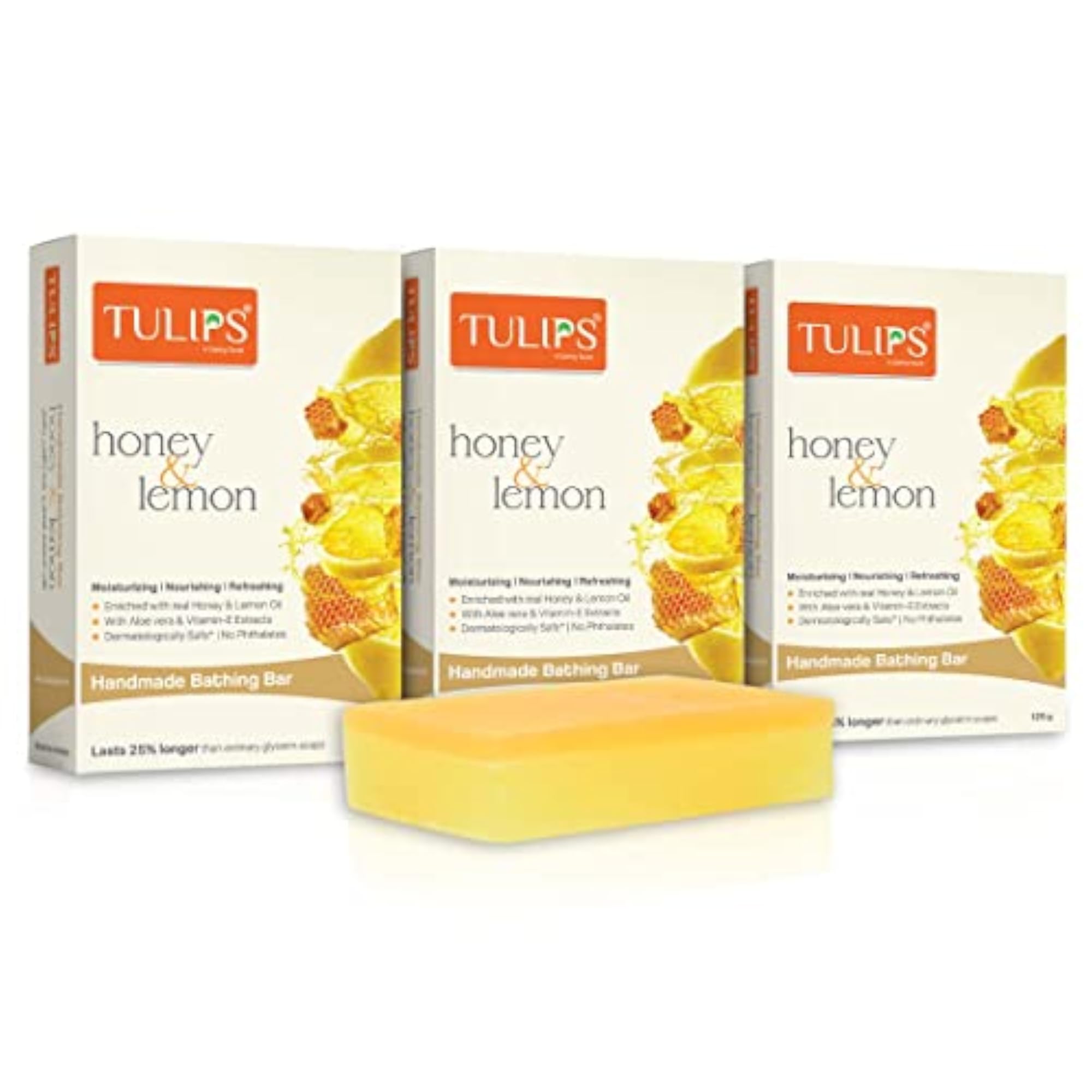 Honey & Lemon Handmade Bathing Bar Soap, Pack of 3