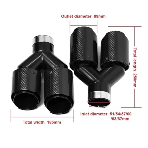 Cola de escape universal en forma de Y con doble salida para coche (ID 60mm / OD 101mm) 6
