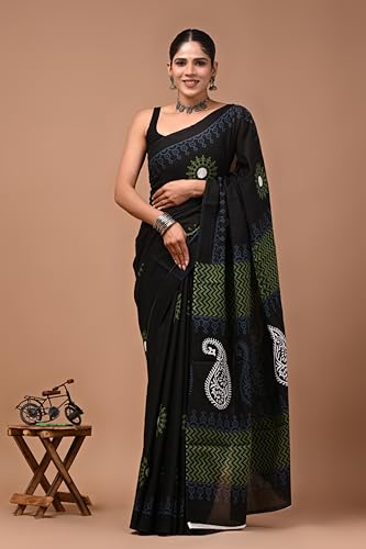 Image of Crafts Moda Cotton Saree for Women with Unstitched Blouse Piece, Lightweight mulmul sari