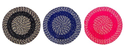 Image of Cotton Round Doormat for Entrance|Handmade Cotton Doormat | Quick Dry, Washable Door Mat for Home, Bathroom & Bedroom - 16 Inch Small (Coffee-Blue-Pink-3)