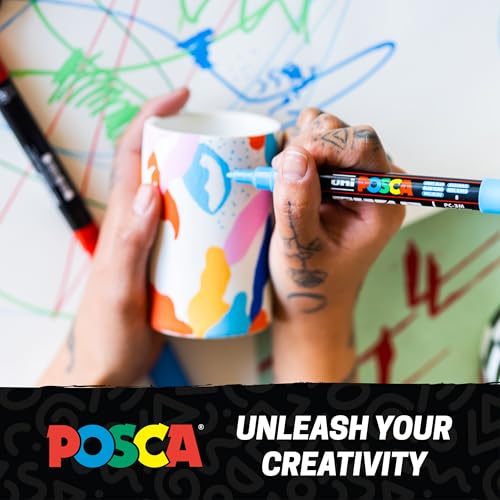 Image of POSCA PC-5M Water-Based Paint Markers, Medium Point (1.8-2.5mm), Assorted Colors, 48 Pack with Display Caddy