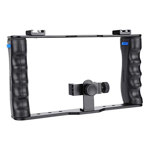 Telefon Video Rig, Handgriff Griff Stabilisator Dreifach Hot Shoe Mount Käfig mit Handy-Clip für Videomaker Film-Maker Videographer