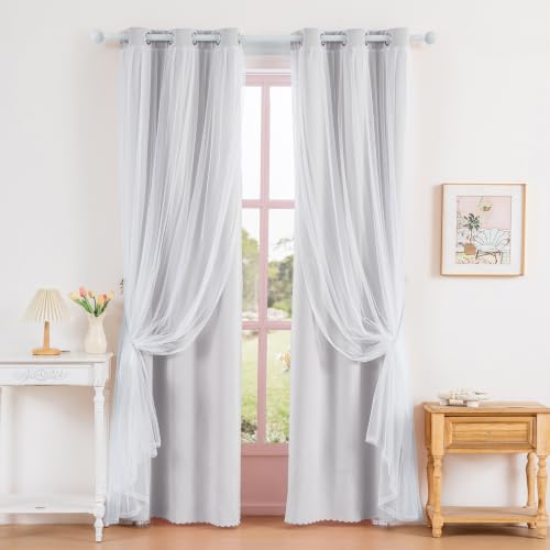 Image of Anytime Double Layer Blackout Curtains 2 Panels，35Wx84L，Greyish White